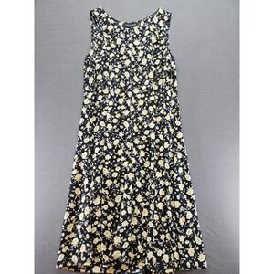 Perceptions New York Floral Sleeveless Midi Dress Navy Blue Yellow White Size 14